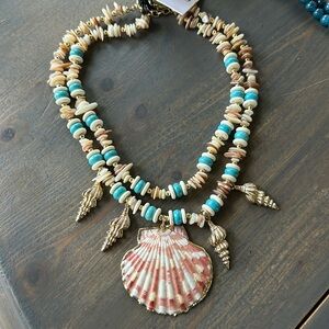 Gardenia Handmade Ocean Seashell & Charm Necklace Turquoise Beads NEW!